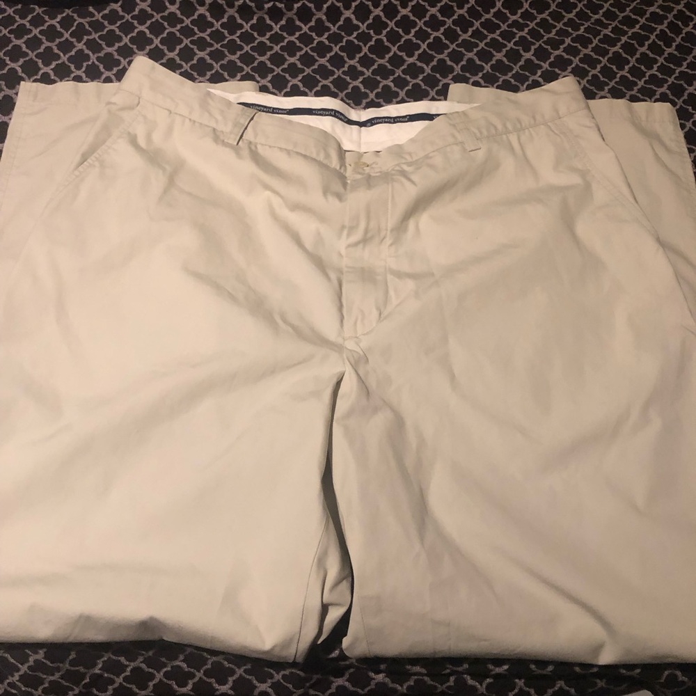 Vineyard Vines Mens Beige Chino Khaki Casual Pants Sz 40 X 32 Wide Leg K13